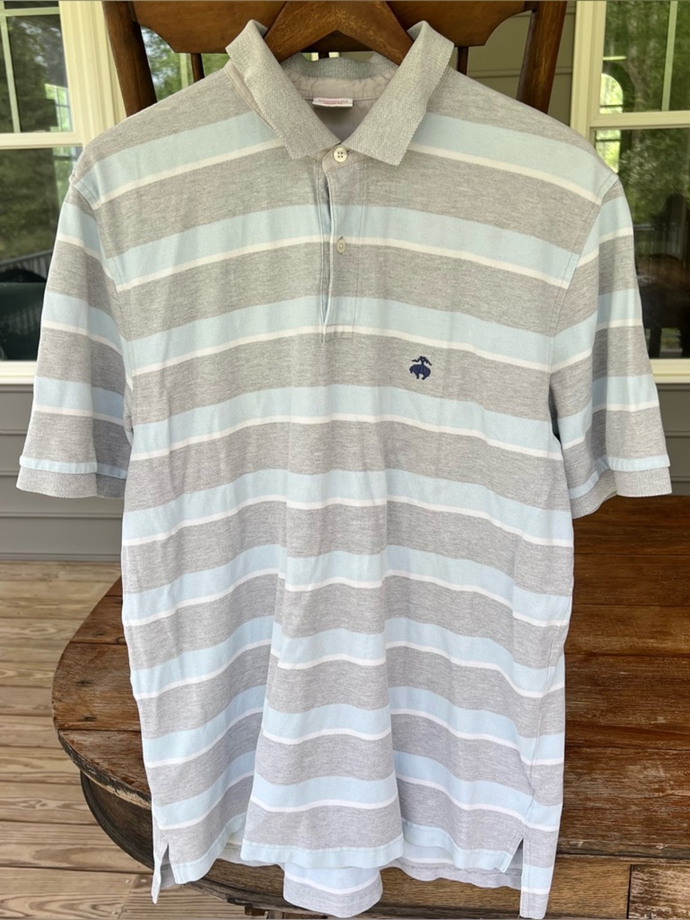 Brooks Brothers 1818 Polo Shirt Blue Grey Stripe Cotton XL Original Fit